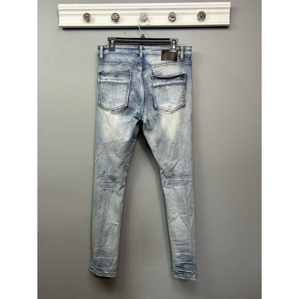 M Society Politically Incorrect Ripped‎ Distressed Light Wash Jeans Mens 36x32